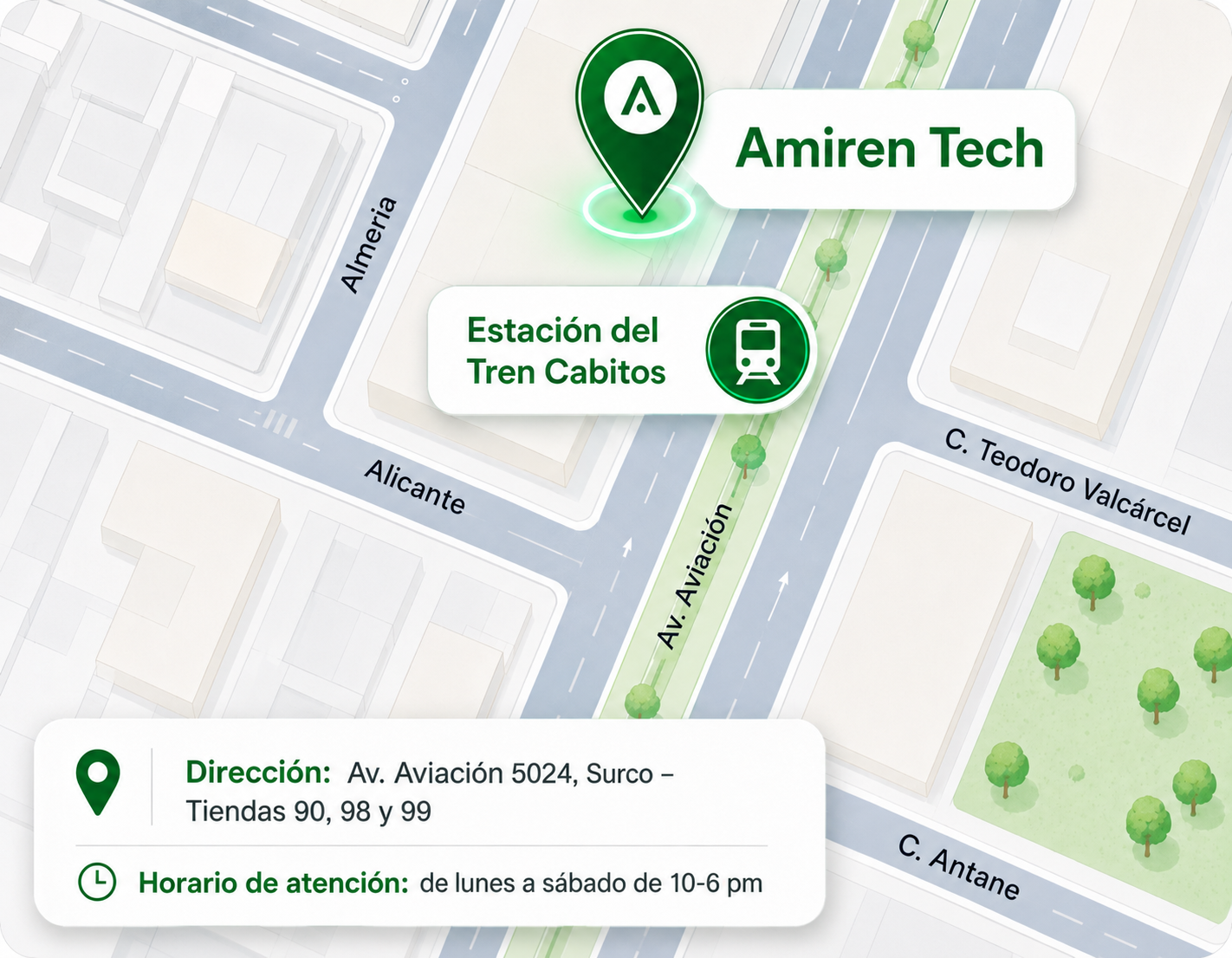 Ubicación Amiren Tech - Estación del Tren Cabitos